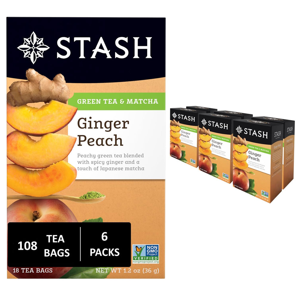 Stash Tea ginger peach green tea box, ideal for a comforting daily ritual
