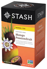 Stash Tea Mango Passionfruit tea bags deliver a caffeine-free fruit-forward brew.