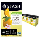 Stash Meyer Lemon Herbal Tea box collection for citrus aroma and caffeine-free sipping.