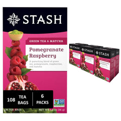 Stash Tea pomegranate raspberry matcha tea bags ready for a bright cup