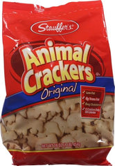 STAUFFER'S Animal Crackers packaging front displayed, classic flavor in a 16 oz canister.