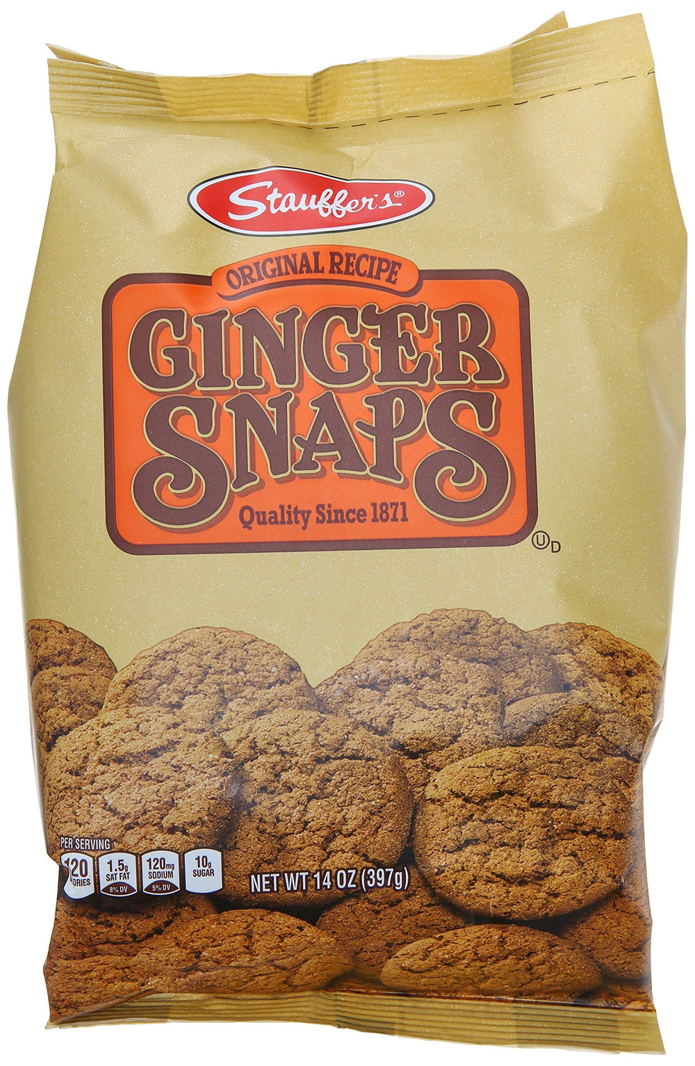 Stauffer's Original Ginger Snap cookies in a 14 oz bag, ideal with coffee or milk