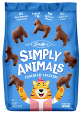 STAUFFERS Simply Animals chocolate crackers animal shapes pack—kid-friendly snacking with real cocoa.