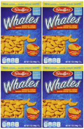 Stauffer's Whales Cheddar Crackers box 4-pack, ideal for on-the-go snacking.