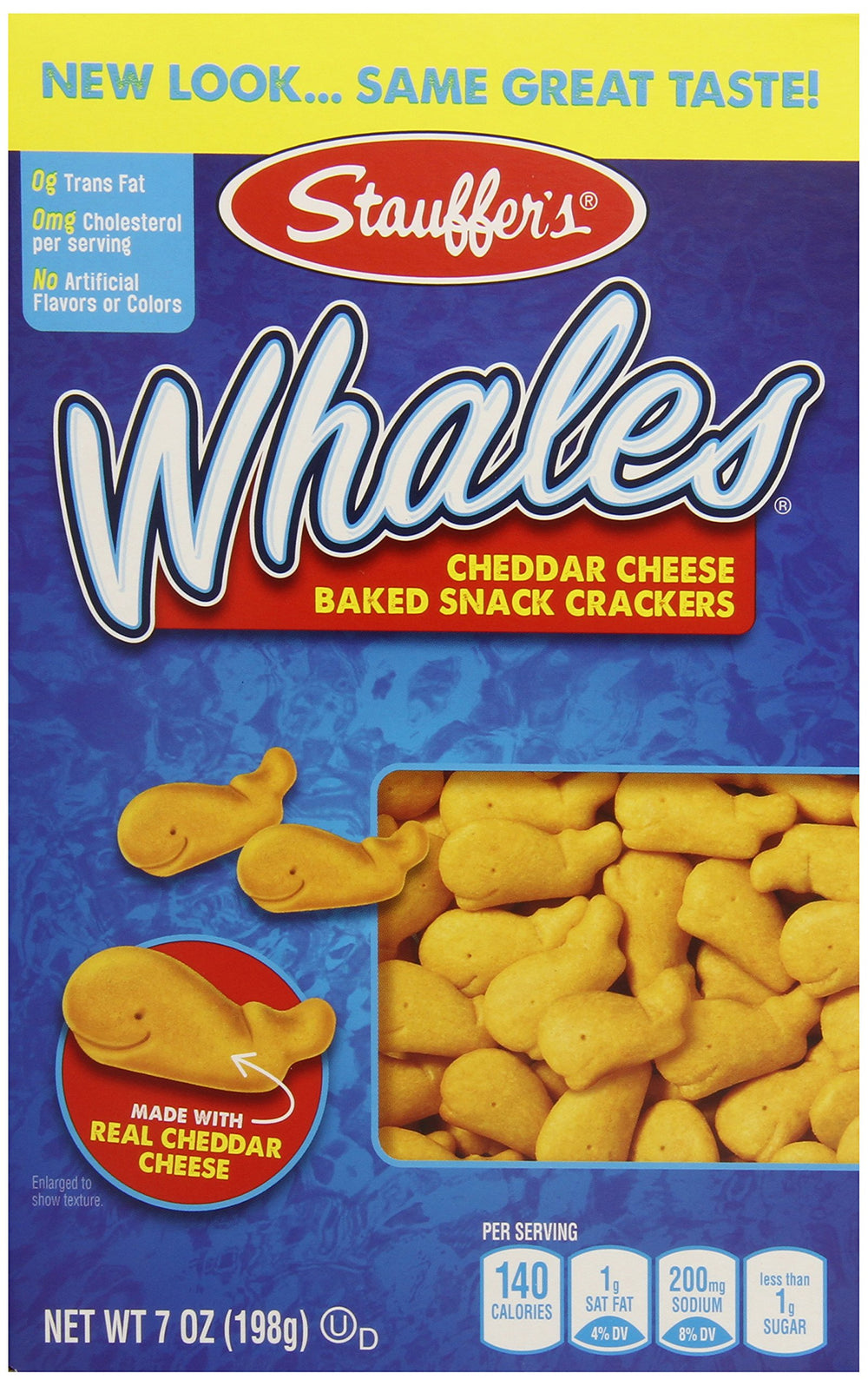 Stauffer's Whales Snack Crackers baked cheddar close-up showing a crispy bite