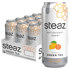 Steaz organic green tea peach mango bottle with refreshing aroma