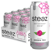 Steaz Raspberry Green Tea can offering a refreshing zero-calorie raspberry sip