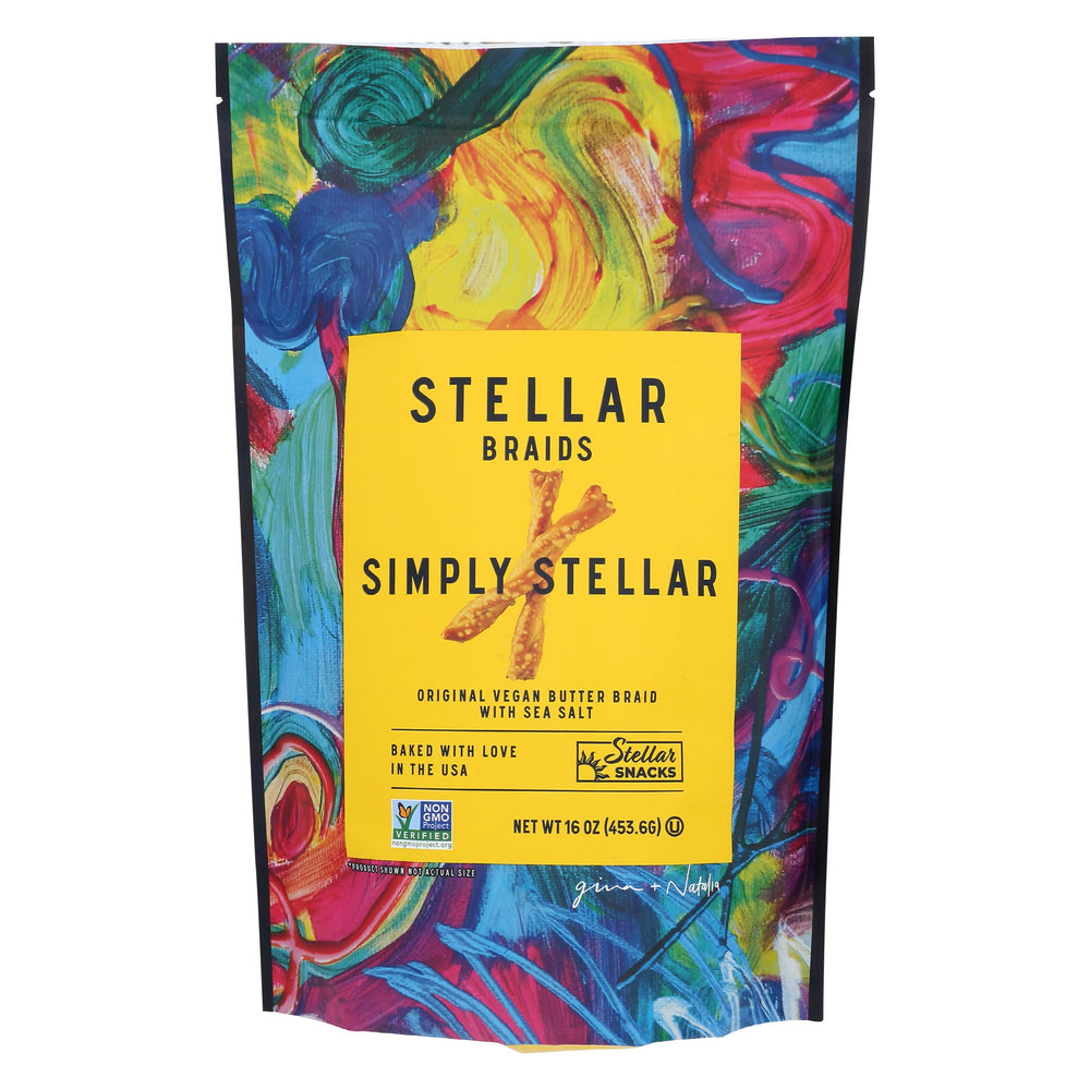 Stellar Snacks Simply Stellar Pretzels bag front showing ready-to-share snacking option