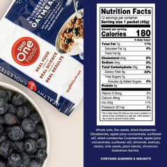 Step One Blueberry Cinnamon Oatmeal serving cup ready for breakfast or snack.