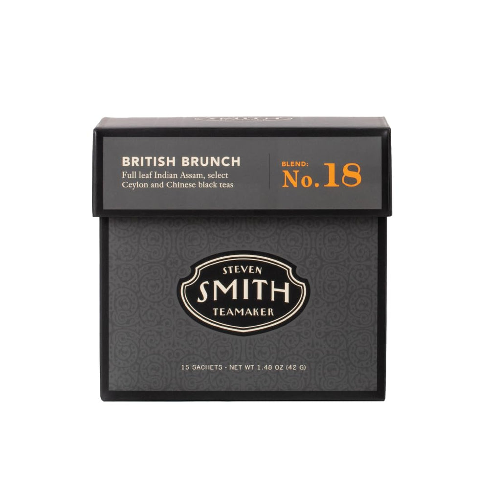 Steven Smith Teamaker British Brunch No. 18 tea bags in a box, inviting aroma.