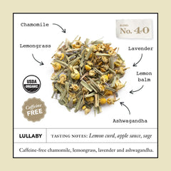 Lullaby 40 chamomile scent highlights calming floral notes.