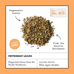 Steeping Peppermint Leaves No. 45 tea bag to reveal caffeine-free mint aroma