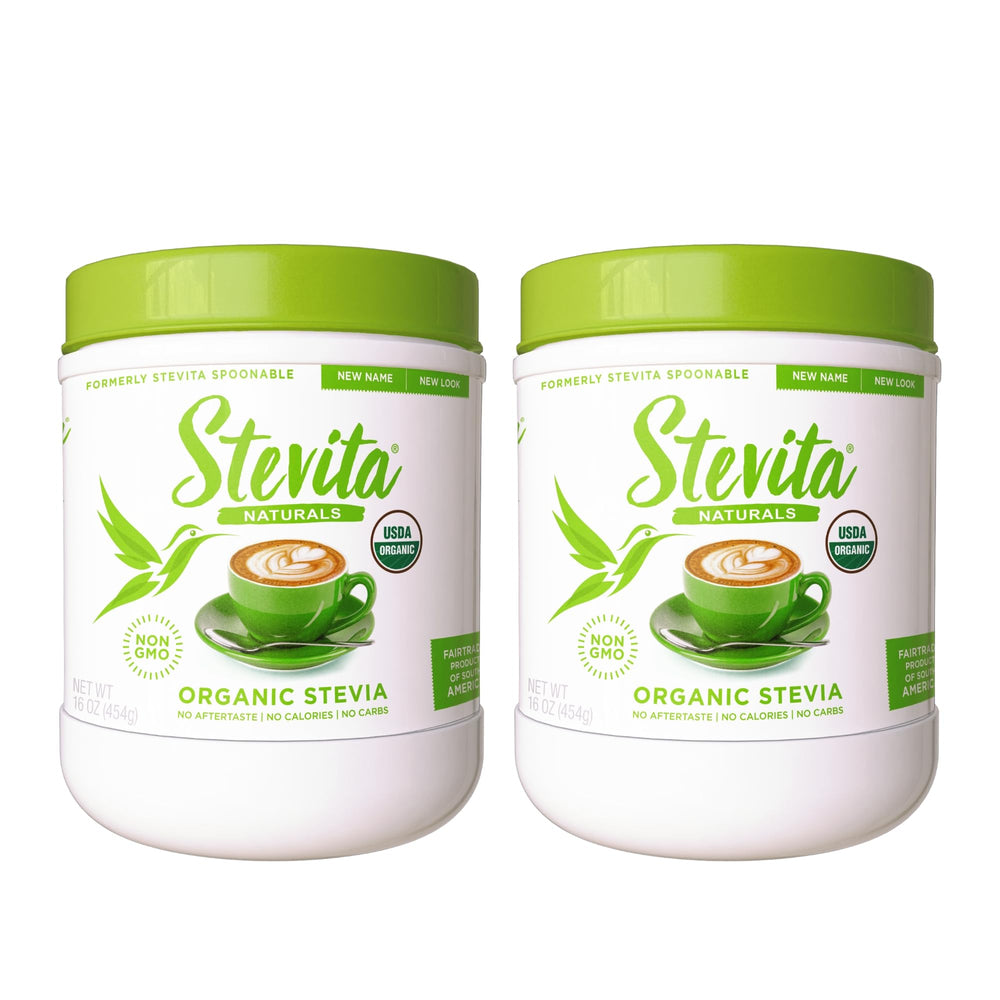 Stevita Organic Stevia-Erythritol jar with zero-calorie sweetness ideal for recipes