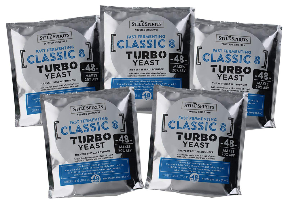 Still Spirits Turbo Classic 8 Yeast pack5 label for reliable fermentation and quality results.