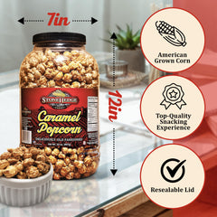 Stonehedge Farms gourmet caramel popcorn glaze highlighting premium flavor and texture