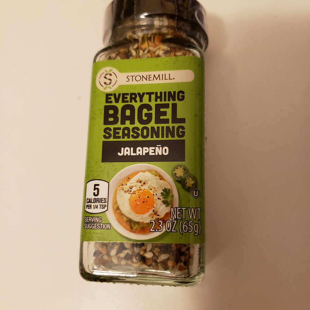 Stonemill Everything Bagel Seasoning Jalapeño jar enhances avocado toast with a mild kick