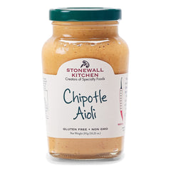 Stonewall Kitchen Chipotle Aioli bottle pour delivers smoky heat for sandwiches.