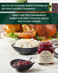 Stonewall Kitchen Cranberry Relish jar close-up highlighting glossy texture and color.