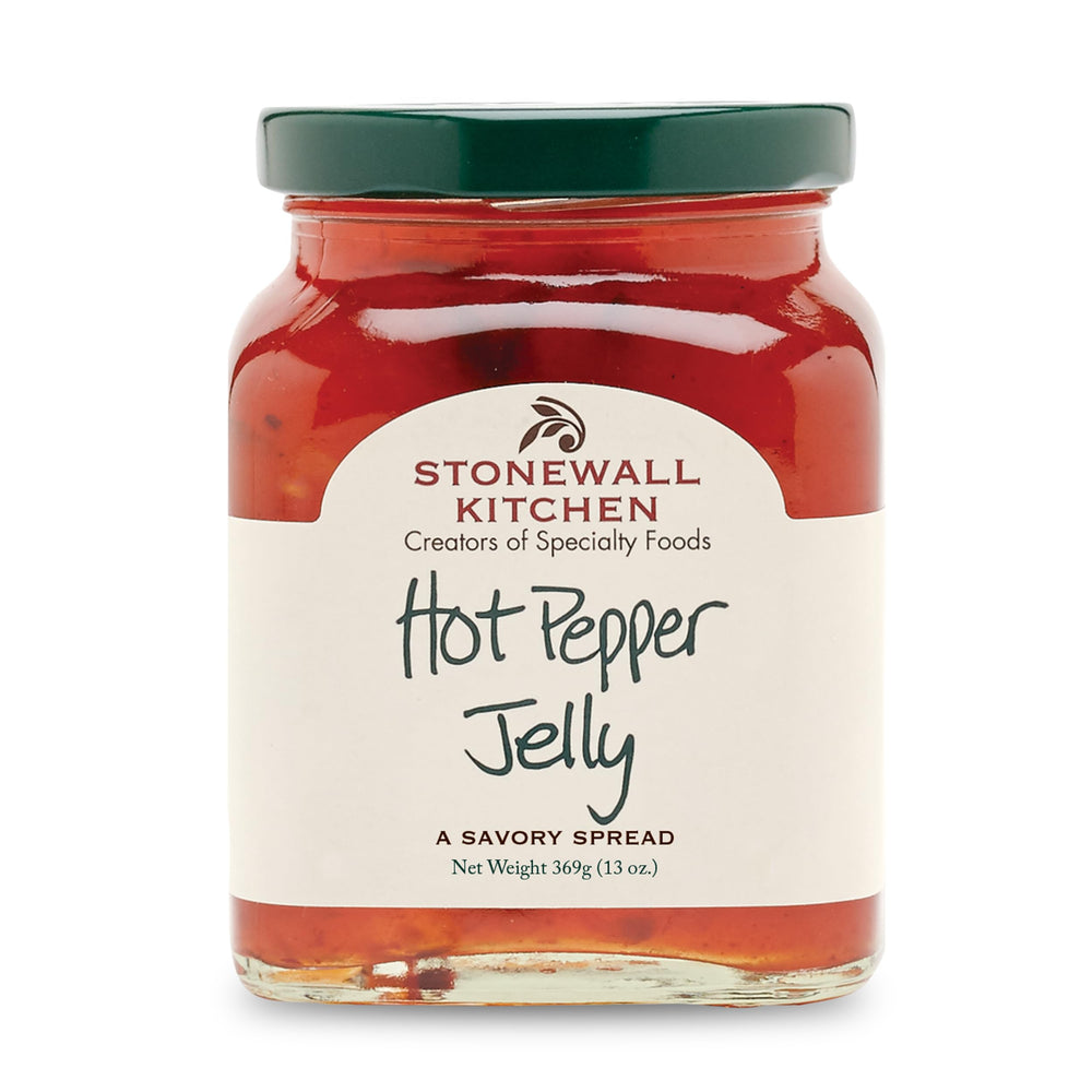 Stonewall Kitchen Hot Pepper Jelly jar on cheese board for easy pairings