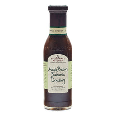Stonewall Kitchen Maple Bacon Balsamic Dressing bottle close-up with label, ideal for pantry-ready meals.