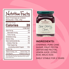 Stonewall Kitchen Sour Cherry Jam close-up with cherries, vibrant texture ideal for toasts.