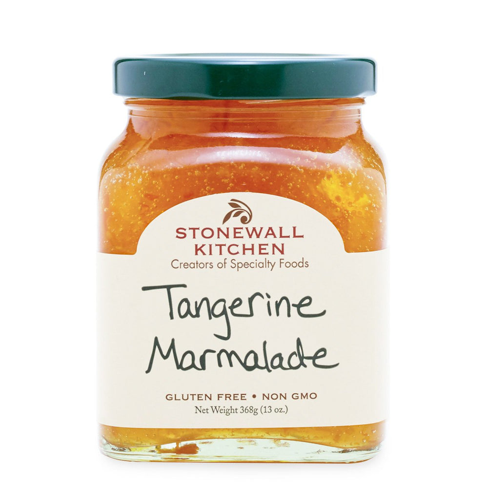 Stonewall Kitchen Tangerine Marmalade jar closeup for vibrant breakfast flavor.