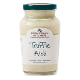 Stonewall Kitchen Truffle Aioli bottle pouring, elevating sandwiches with creamy truffle flavor