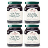 Stonewall Kitchen Wild Maine Blueberry Jam 4-pack jar closeup for pantry-ready flavor.