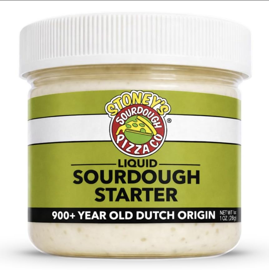Stoney's sourdough starter jar with 900-year Dutch culture ready for baking