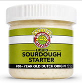 Stoney's sourdough starter jar with 900-year Dutch culture ready for baking