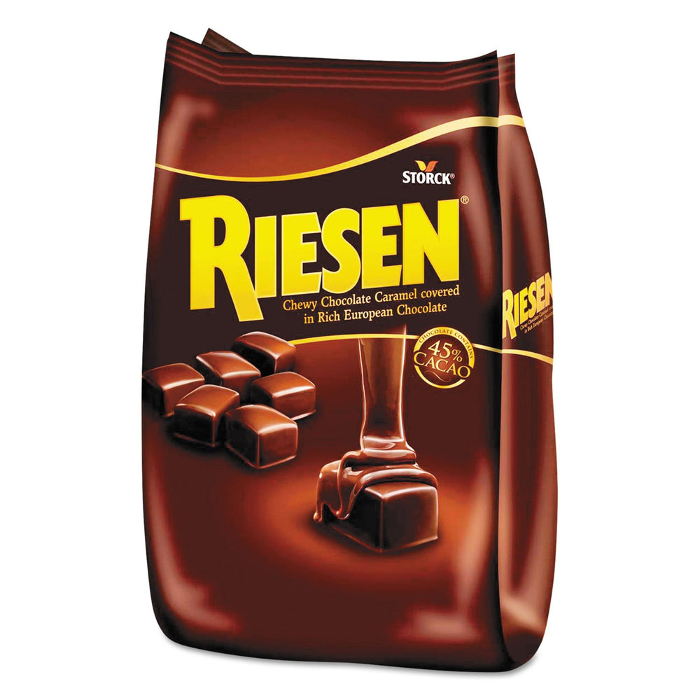Storck Riesen dark chocolate caramel candies in a 30 oz bulk bag, ideal for gifting.