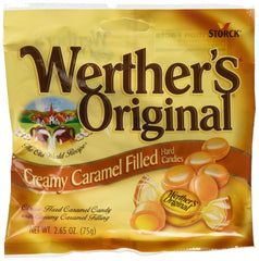 Storck Werther’s Original creamy caramel-filled hard candies in a pack, perfect for sharing.