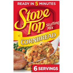 Stove Top Cornbread Stuffing Mix box, a quick, flavorful holiday side.