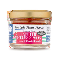 Straight from France Espelette Pepper Powder jar highlights premium AOP spice for rich flavor.