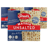 Streit's Unsalted Matzo pack of 3, thin and crisp, ideal as a neutral base for toppings.