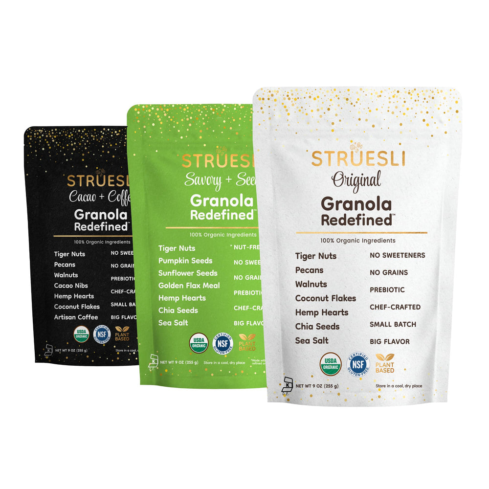 Struesli Original granola bag, gluten-free and grain-free breakfast option.