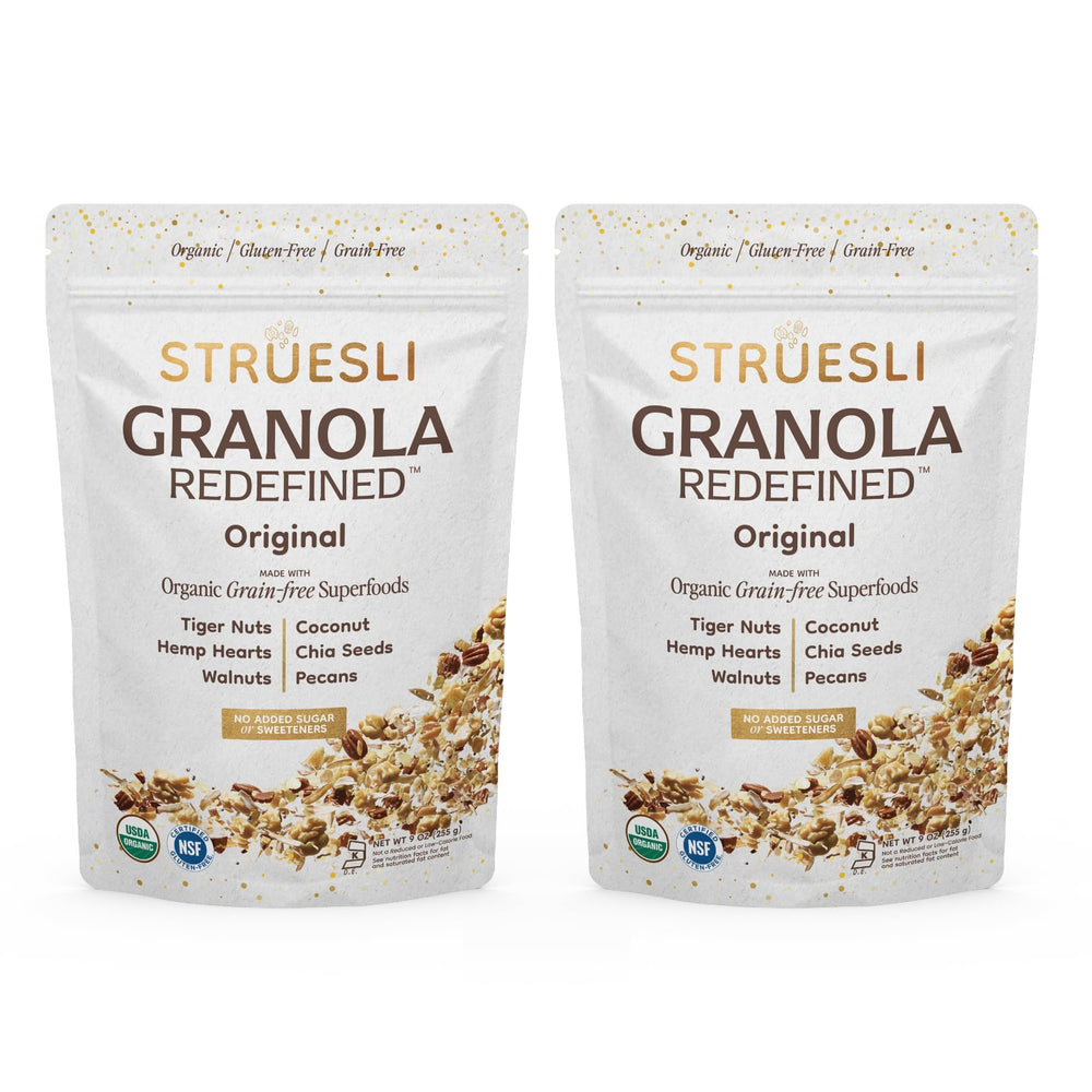 Struesli Original Granola pack front shows two-pack for healthy snacking.