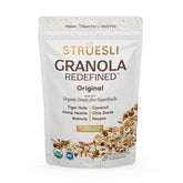 Struesli Original granola tiger nuts close-up highlights fiber rich crunch for snacking.