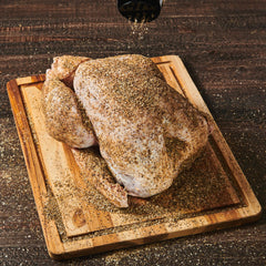 Stubb’s rub shaker over chicken for peppery, smoky notes.