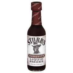 Stubb's Mesquite Liquid Smoke bottle adds authentic mesquite flavor to meats.