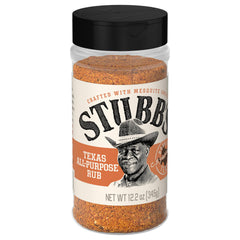 Stubbs Texas All-Purpose Rub bottle front, ready for bold grilling flavor.
