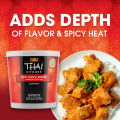 Stubbs Thai Kitchen Red Curry Paste bulk tub on kitchen counter.