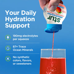 Stur Electrolyte Water Enhancer pours into a glass of water for quick hydration