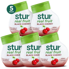 Stur liquid water enhancer bottle with black cherry flavor for hydration.