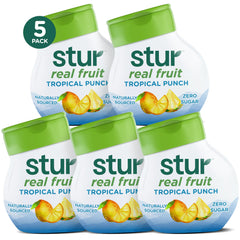 Stur Tropical Punch bottle highlights vitamin C and zero calories for hydration.