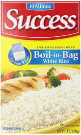 SUCCESS Boil-in-Bag White Rice bag on counter, ready for quick meals