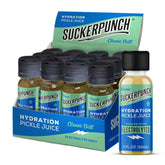 Suckerpunch electrolyte pickle shot bottle ready for workouts and hydration.