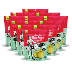 Suckerpunch Three Pepper Pickle Chips Pack shows bold flavor in a ready-to-eat pouch.