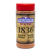 SuckleBusters 1836 Beef Rub bottle showing peppery Texas flavor for beef