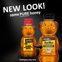 Sue Bee honey golden flow illustrates smooth texture ideal for drizzle.